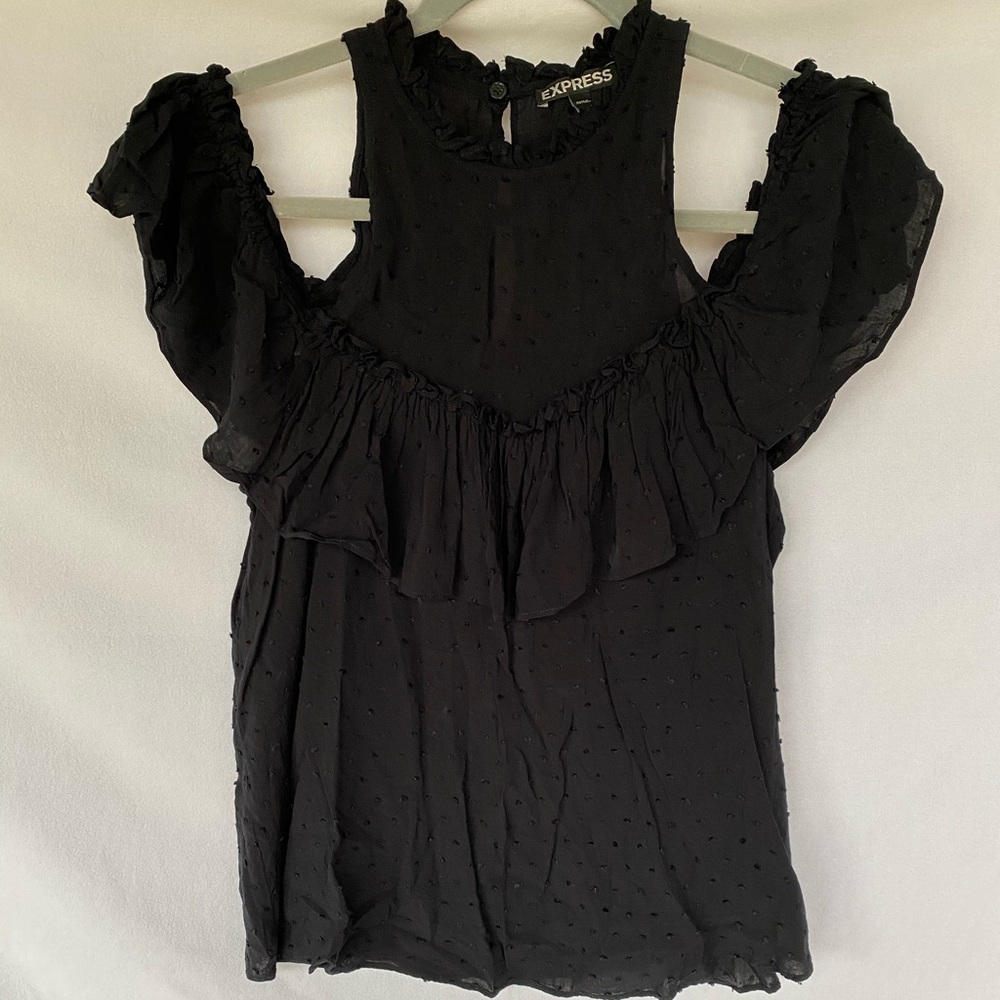 Express off the shoulder high neck ruffle top